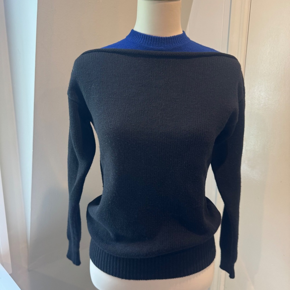 Alexander Wang Black Blue Layered Look Merino Wool Sweater Mock Neck | XS